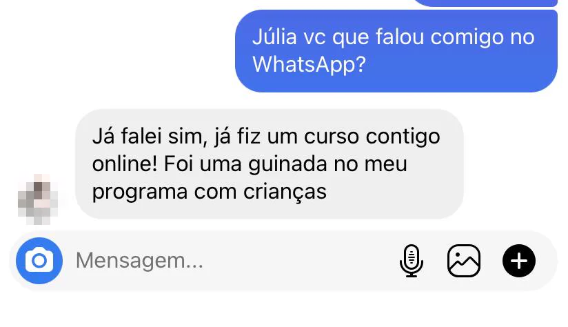 Mensagem de professora sobre o curso